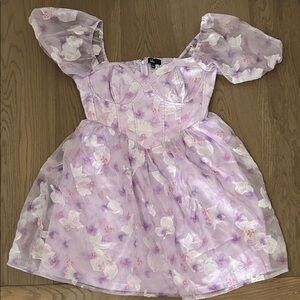 Lulus Lilac Floral Puff Sleeve Mini Dress